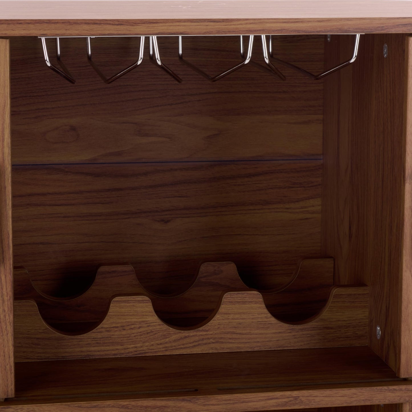 SAFAVIEH Furniture - Erdwing Bar Cabinet - Walnut & Black - Tambour Door Wine & Liquor Storage Cabinet with Glassware Rack - Ideal for Living Room, Home Bar, Dining Space (BCT3100A)