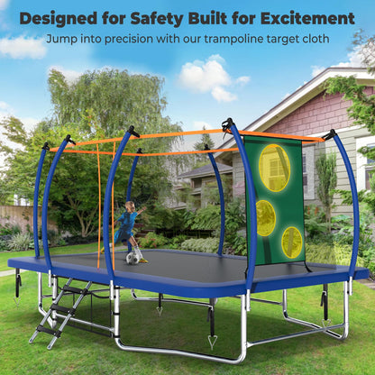 Lyromix 16FT Outdoor Rectangle Trampoline for Kids and Adults, Rectangular Trampoline with Curved Poles, Pumpkin Trampolin with Light, Sprinkler, Soccer and Storage Bag