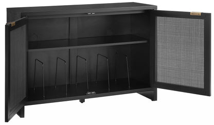 Crosley Furniture Kenji Media Console, Record Player Stand with Vinyl Storage, Modern Home Organizer, Black