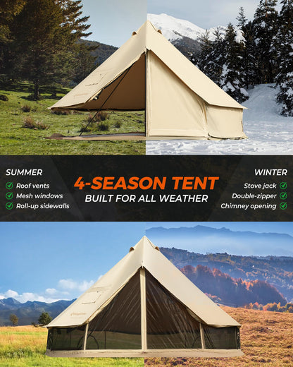 KingCamp Glamping Tent for 4 Seasons, 13.2ft/16.4ft Large Waterproof & Windproof Luxury Bell Yurt Tent w/Stove Jack, Spacious for Family Camping Hunting Parties
