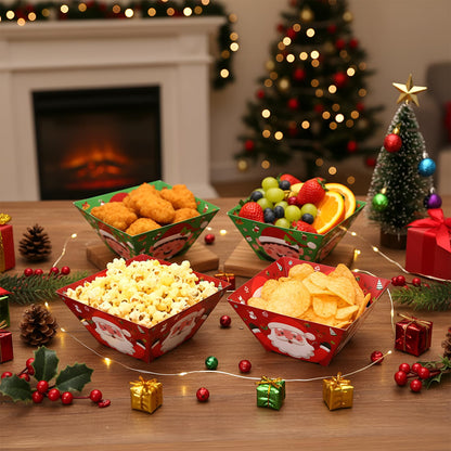 Marspark 24 Pcs Christmas Popcorn Bowls Disposable Treat Snack Boxes Popcorn Candy Cookie Tray Containers for Winter Christmas Party Supplies