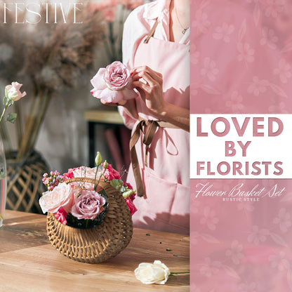 Small Flower Girl Basket Set of 2 - Small Wicker Basket with Handle and Waterproof Lining, 6.3 x 5.12 x 3.75 Inch - Rattan Design for Wedding Flower Petals, Candy, Gift Use, Storage and Home Decor
