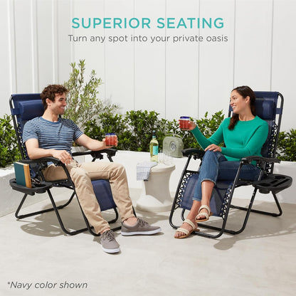 Best Choice Products Adjustable Steel Mesh Zero Gravity Lounge Chairs - Set of 2 with Pillows & Cup Holders | American Flag Design