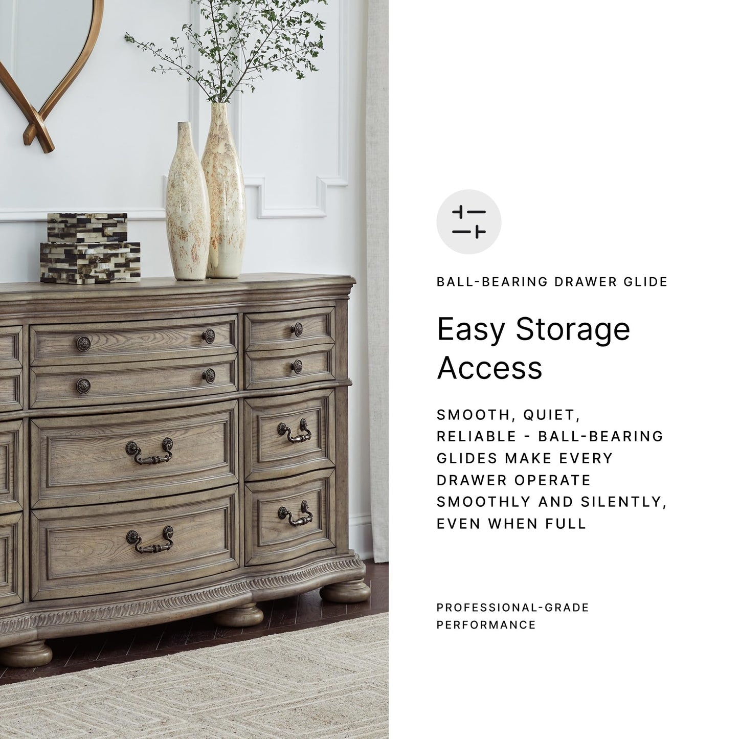 Signature Design by Ashley Ardenfield Traditional Nine-Drawer Dresser with Dovetail Construction, Top Drawers Felt Lined, Metal Hardware, Wood, Light Brown