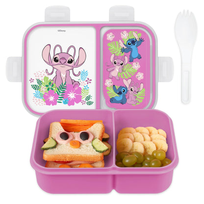 Best Brands Disney Bento Box– Leak-Proof Kids Lunch Box with Divided Compartments & Detachable Spork - Mickey & Minnie, Stitch, & Winnie the Pooh BPA Free Bento Box