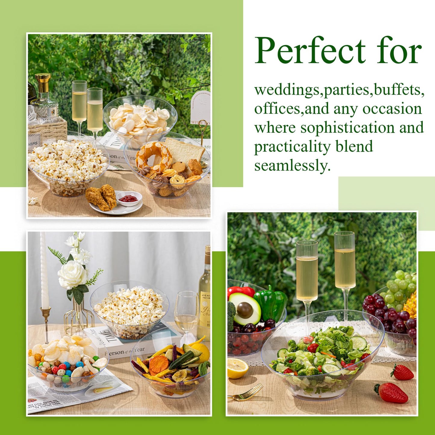 Liacere 54 OZ Clear Plastic Serving Bowls - 16PCS Angled Serving Bowls - Disposable Bowl for Candy Chip - Party Table Salad and Fruit，Can be Used Weddings and Gatherings＆ New Year