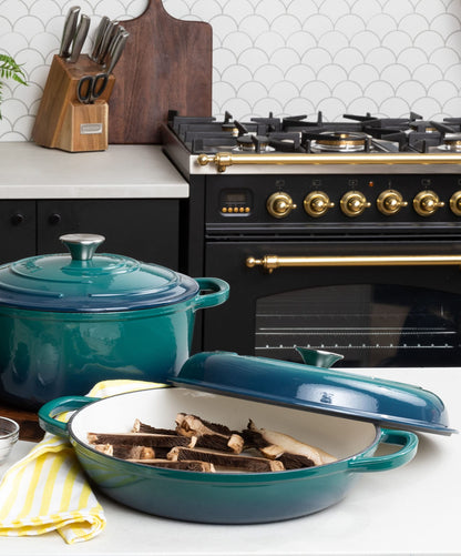 Larder & Vine 6-Piece Enameled Cast Iron Pan Cookware Sets, Includes 8 Quart and 5.7 Quart Dutch Oven with Lids, Braiser/Crock Pot with Lid (Bondi)