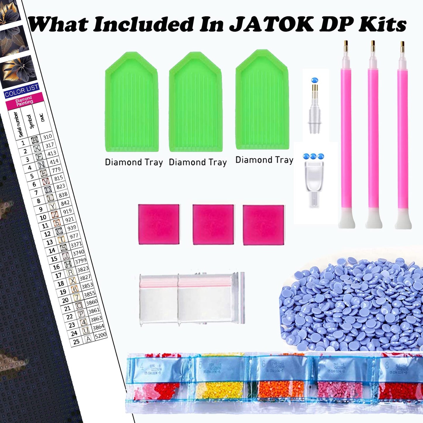 JATOK Diamond Painting Kits for Adults DIY Flowers Full Round Drill Cross Stitch Embroidery Pictures Arts Paint by Number Kits Diamond Painting Kits for Home Wall Decor （3 Sets