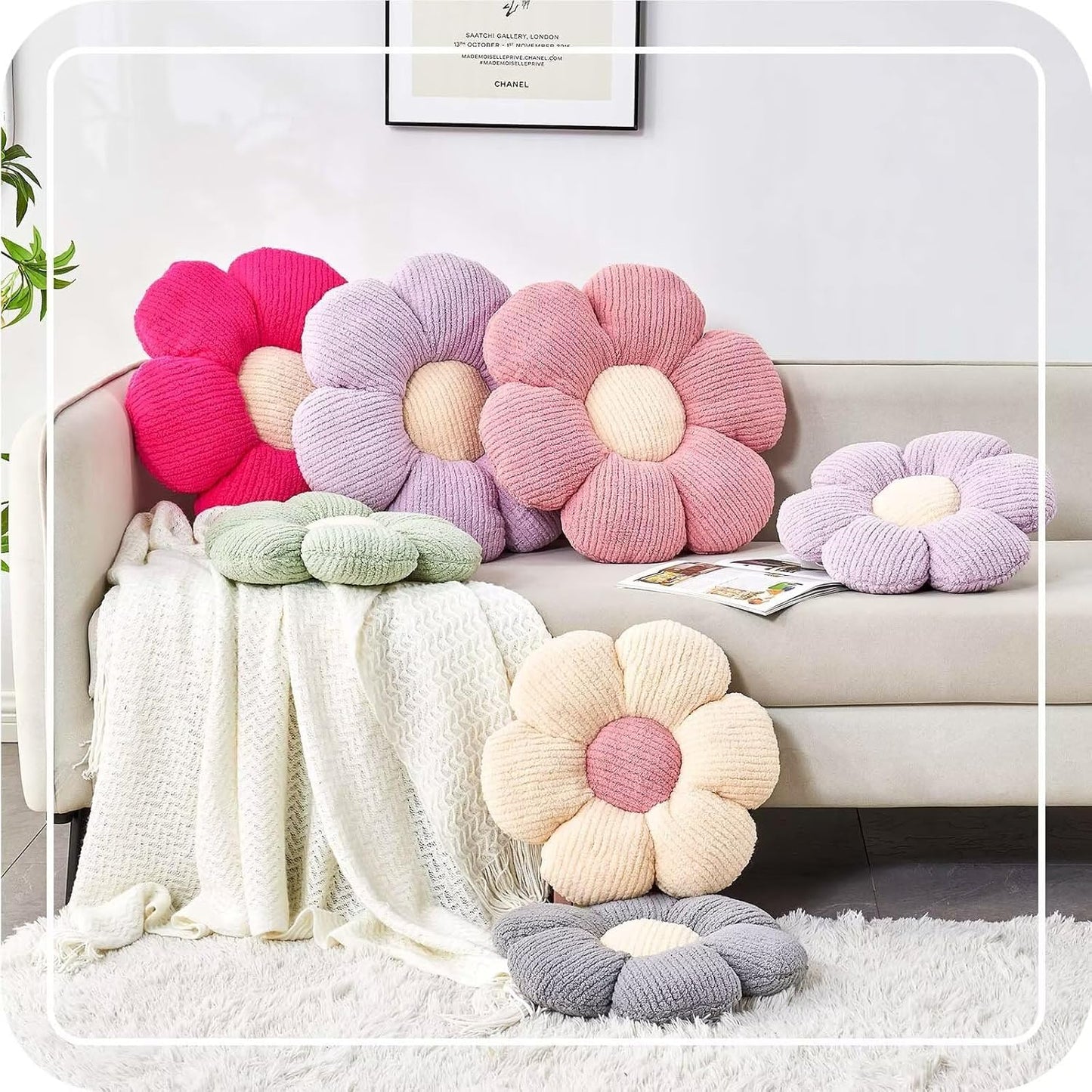 14.9" Kcvvcr Flower Throw Pillow, Soft Sage Green Shaped Floor Pillow for Home Decor, Cute Aesthetic Plush Decorative