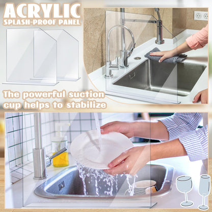 2 Pcs Clear Acrylic Sink Splash Guard with Suction Cup Freestanding Panel Barrier 15.35" x 4.5" x 14.01" Barrier Kitchen Guard Protective Splatter Barrier for Home Hospitals