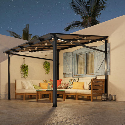 Garvee 10x10 ft Outdoor Lean to Gazebo, Wall Mounted Patio Hardtop Gazebo Pergola with Polycarbonate Roof, Upgraded Steel Frame Hardtop Pavilion for Patio, Garden, Lawn, Deck