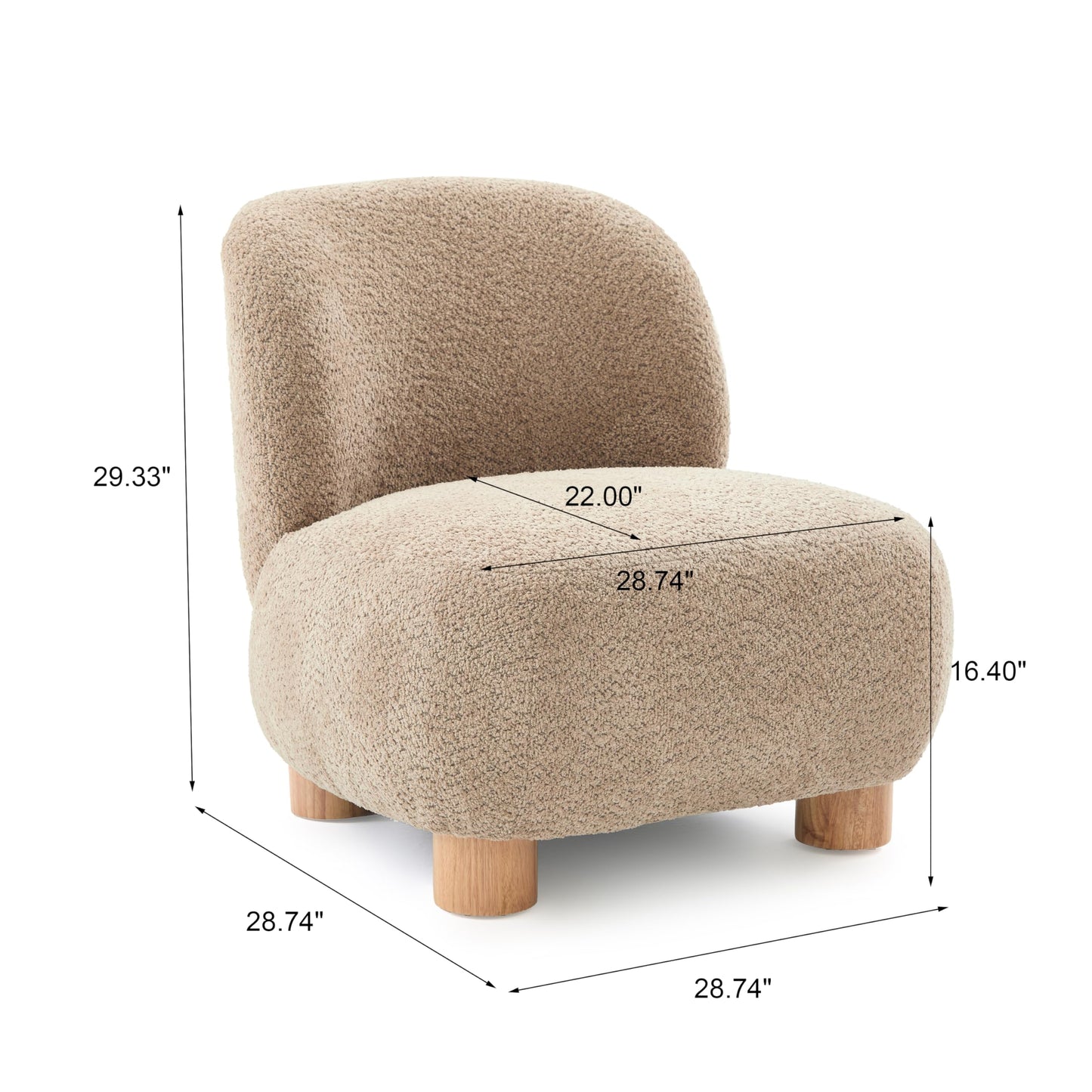 GDFStudio Modern Low Profile Accent Chair for Living Room, Boucle Upholstered Armless Chair with Rubberwood Legs, Comfy Lounge Armchair, Plush Cloud-Like Seating for Bedroom, Light Brown