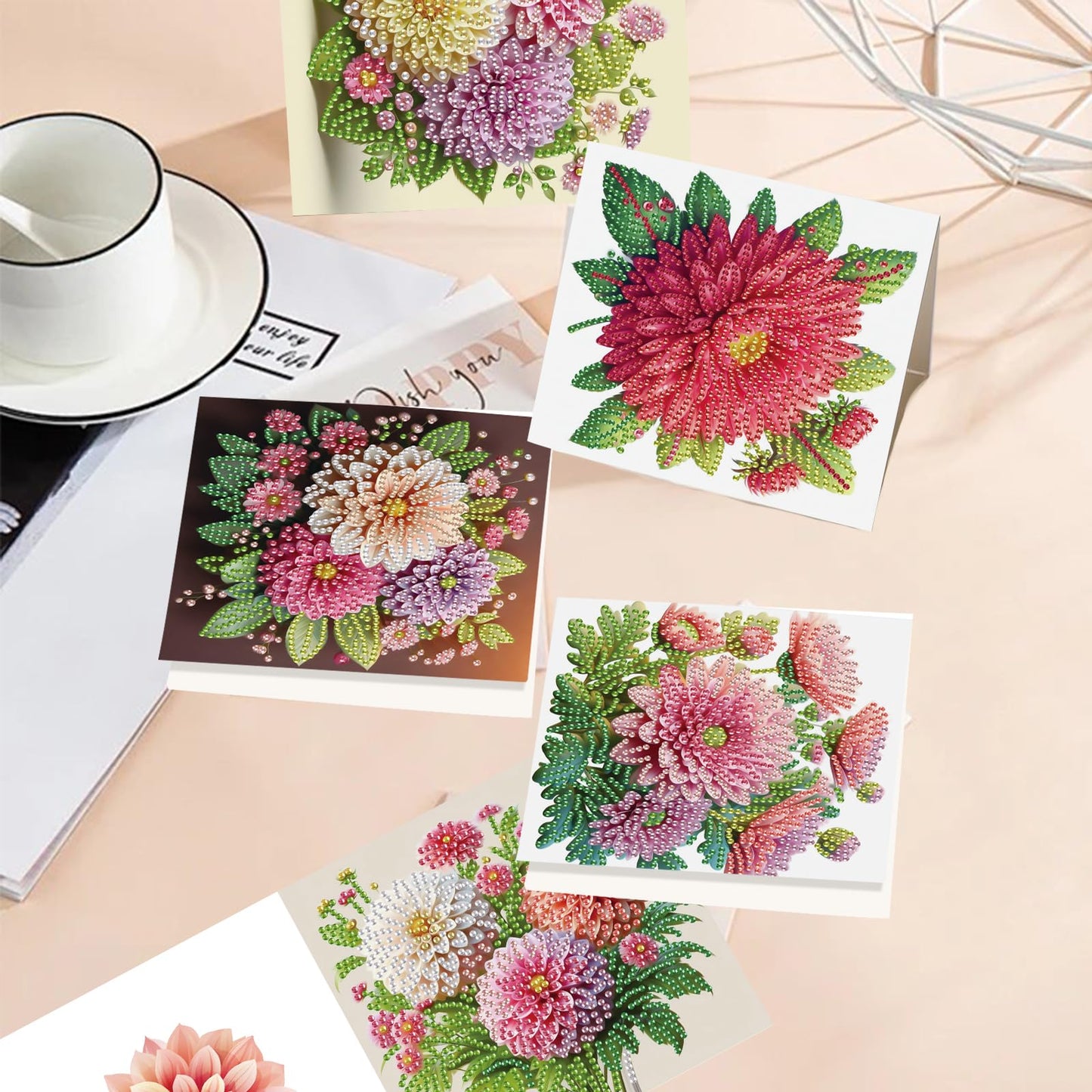 JISHSHAY 6 PCS Diamond Painting Greeting Cards Flower Diamond Art Birthday Cards with Envelopes Gem Art Gem Painting Mosaic Kits for Adults Embroidery for Thanksgiving Anniversary Valentine Festival