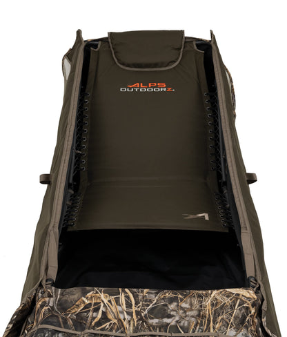 ALPS OutdoorZ Legend Layout Blind - Hunting Blind with Realtree MAX-7 Pattern, Zero-Gravity Chair Design, Waterproof Floor, Mesh Face Screen, Rear Zippered Door, and Backpack Carry Straps