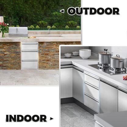POPMOON BBQ Outdoor Kitchen Drawer W16.7 x D21.4 x H29.8 Inch Triple Access BBQ Drawers Stainless Steel Access Drawer for BBQ Island and Outdoor Kitchen