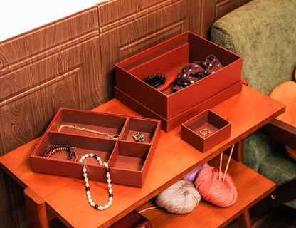 MIZFRUZZY Brown Textured Storage Box with Removable Dividers - Multi-Compartment Organizer for Jewelry, Sewing Supplies, Paperboard Keepsake box Set, Home Decor, Table Decor