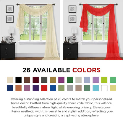 Sapphire Home Window Scarf Valance Curtains, Extra Long Sheer Valances for Living Room, Kitchen, Bedroom, 37" x 216" -