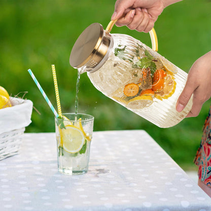 Amzcku Glass Pitcher with Lid, 68 oz/ 2 Liter Vintage Water Pitcher,Glass Water Carafe for Cold Brew, Coffee, Lemonade, Iced Tea,Beverage, Heat Resistant Water Glass Jug 1Pack