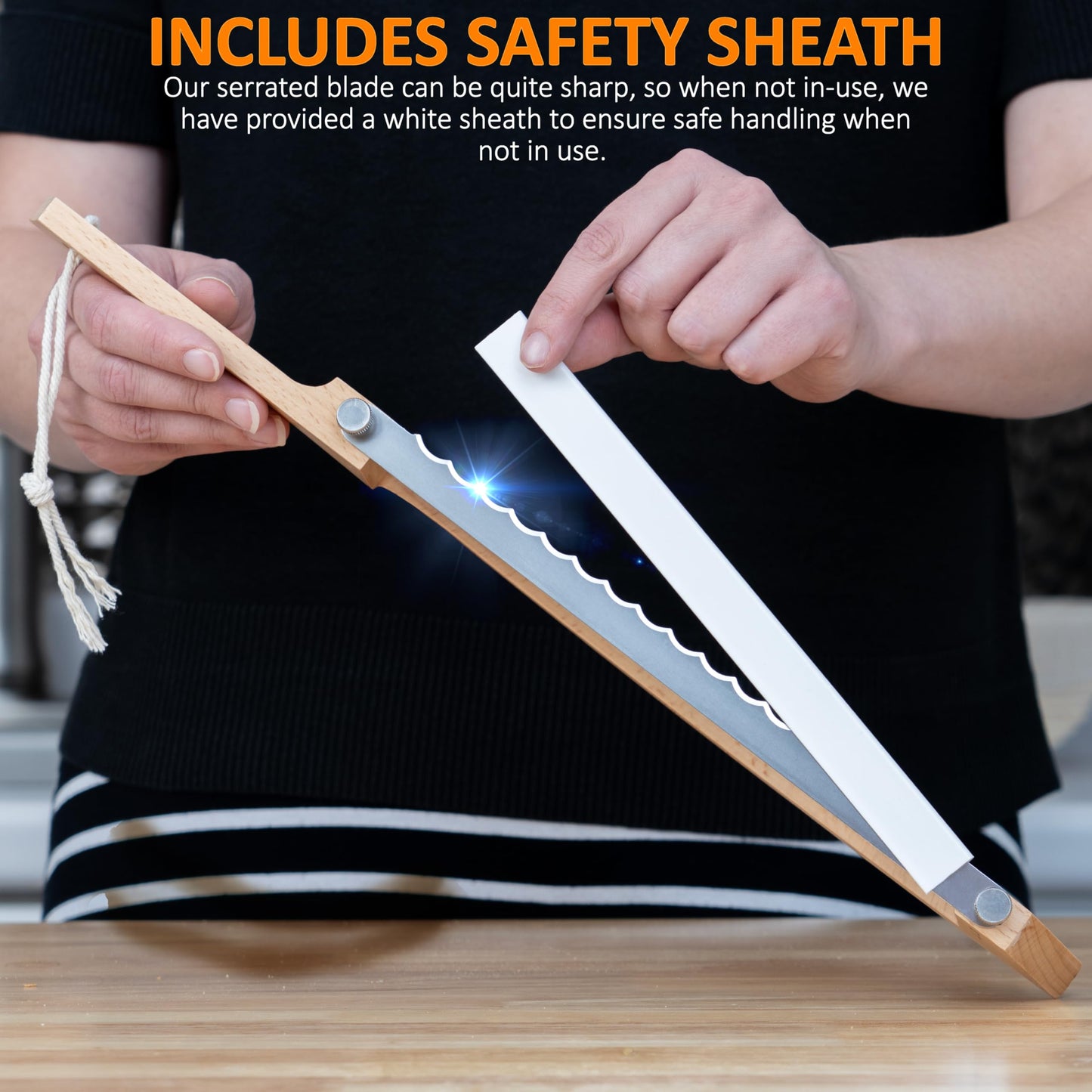 MonteHerra Bread Knife for Homemade Bread - 17-inch Wooden Sourdough Bread Knife - Unique Bow Design - Stainless Steel Serrated Blade - Perfect for Homemade Bread, Baguettes and More