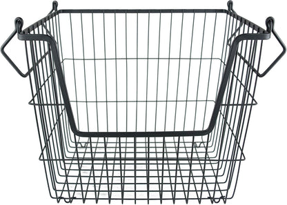 DII Metal Wire Mesh Stackable Utility Storage Bin, Large Rectangle, 13x10x11", Black