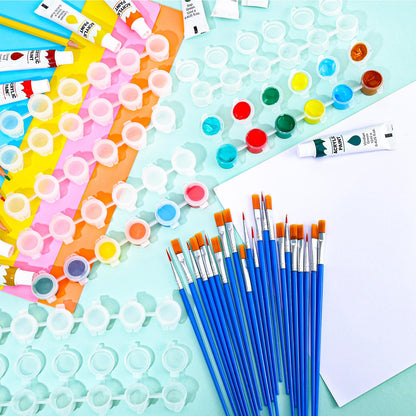 40 Strips Empty Paint Pot and 80 Pcs Paint Brushes 3 ml Mini Acrylic Paint Container with Lid Arts Crafts Supplies for Classrooms School Painting