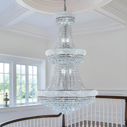 31 Lights Chrome Finish Large Empire Crystal Chandelier - Three-Tier, High Ceiling Chandelier Light fixtures for Foyer Staircase Living Room Entryway (Dia 32'')