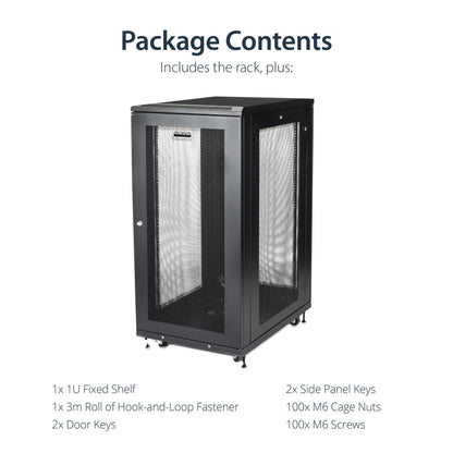 StarTech 24U Enterprise-Grade Server Rack Cabinet Kit, 19in Enclosed 4-Post Rack with Shelf and Cable Management, 29in (75cm) Mounting Depth, 992lb (450kg) Capacity