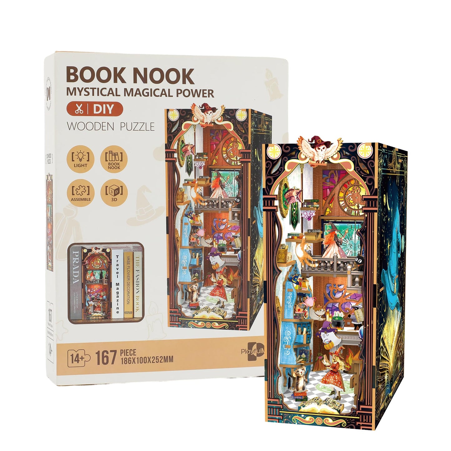 Book Nook Kit - DIY Miniature House Kit for Adults, Dollhouse Booknook Tiny House Bookshelf Decor 3D Wooden Puzzle Street Model, Ideal Gift for Book Lovers, Family, Friends (Mystical Magical Power)