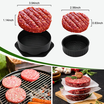 POLIGO Smash Burger Press Kit - 4 in 1 Hamburger Patty Storage Containers, 6.69" Cast Iron Smash Bacon Press - Non Stick Smash Burger Press Set for Grill and Griddle Cooking, Black Round