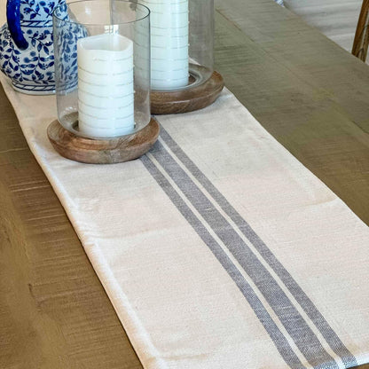 Market Place Gray Grain Sack Stripe Table Runner, 13" x 72", Farmhouse Style Gray and Cream Tabletop D cor