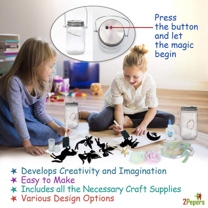 2Pepers DIY Fairy and Unicorn Nightlight Craft Kit (2 Pack), Fairy Lantern Jars Arts and Crafts for Girls, Make Your Own Unicorn Lamp Decor Craft Project, Gifts for Kids