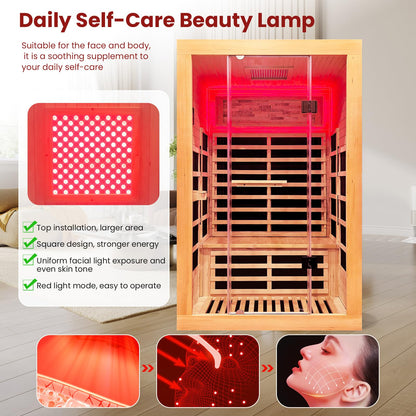 OUTEXER Infrared Sauna 2000W Wooden Saunas Home Spa Room Canadian Hemlock Wood Low-EMF Indoor Saunas with with Red Light Beauty Lamp for Two Person 74.8 * 47.2 * 41.3Inch