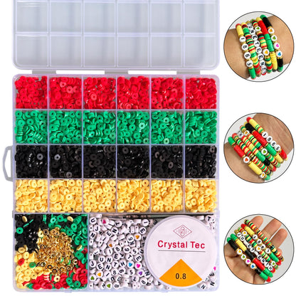 Juneteenth DIY Craft Clay Beads Bracelets Making Kit - Black Freedom Day Art Craft Kit for African Tribal Boho Chic Gypsy Ethnic Layered Jewelry - Pan-African Party Supplies Goodie Bag Stuff Decors
