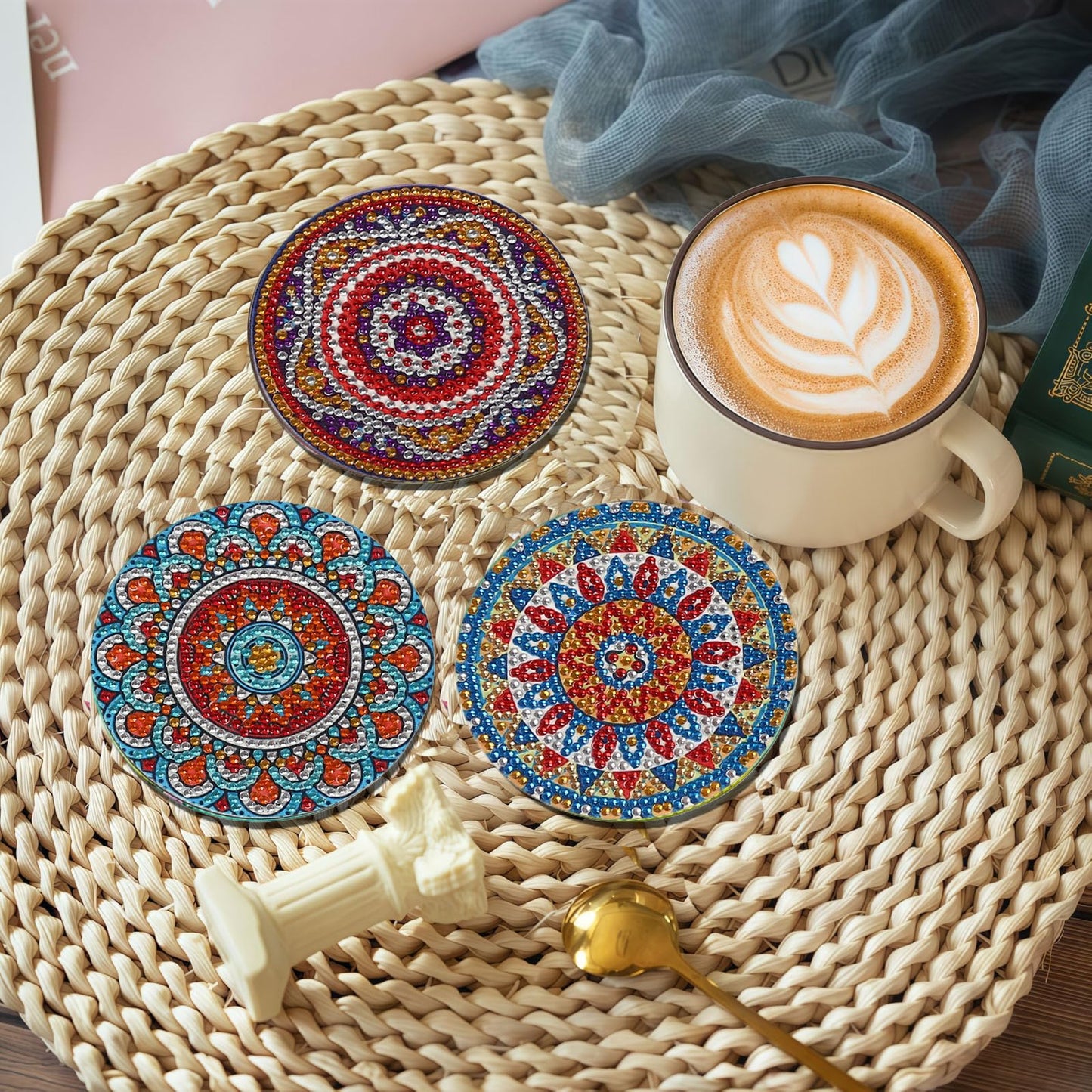 DDGYP 8 Pcs Mandala Diamond Painting Coasters with Holder, DIY 5D Diamond Art Craft Supplies for Home Decor, Diamond Art Kits for Adults