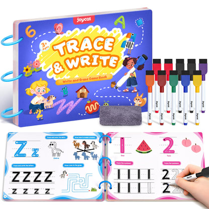 JoyCat Preschool Learning Activities 48 Reusable Pages, Handwriting Practice for Kids Toddlers, Tracing Letter Number Workbooks, Educational Autism Busy Book, Learning Gift Toys for 3 4 5 Year Olds