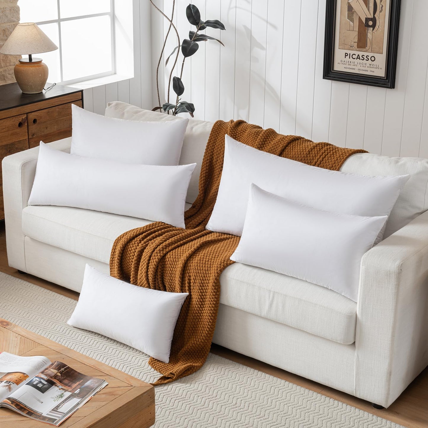 20x20 Decorative Throw Pillow Inserts-Down Feather Pillow Inserts-Square-Cotton Fabric-Set of 2-White.