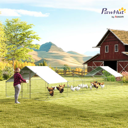 PawHut Large Chicken Coop Metal Chicken Run for Chickens with Waterproof and Anti-UV Cover, Spire Shaped Walk in Fence Cage Hen House for Outdoor and Yard Farm Use, 1" Dia, 39' x 10' x 6.4'