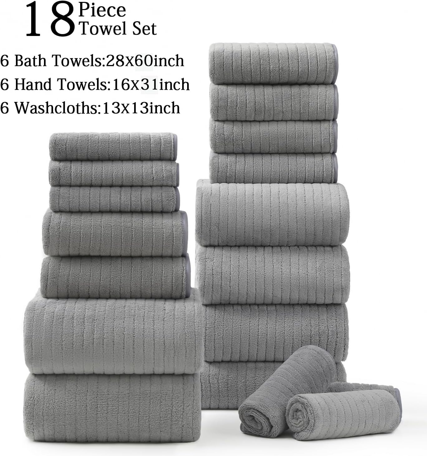 18 Set 6 Towels,6 6 Set Hailea Piece Family Bath Towel Include Bath Hand Towels and Washcloths Soft Bathroom Towel