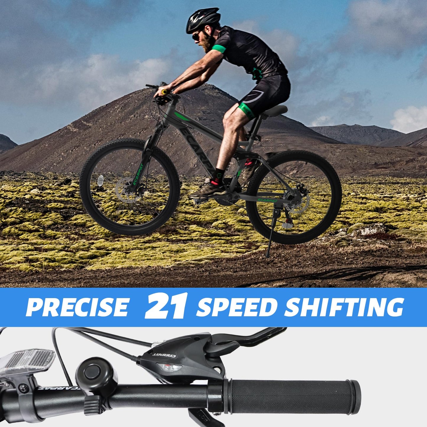 Ecarpat 24 Inch Full Suspension Mountain Bike, 21 Speeds Dual Disc Brake, Men Women Carbon Steel Mountain Bike, Adult Trail Beach Snow Commuter City Bikes