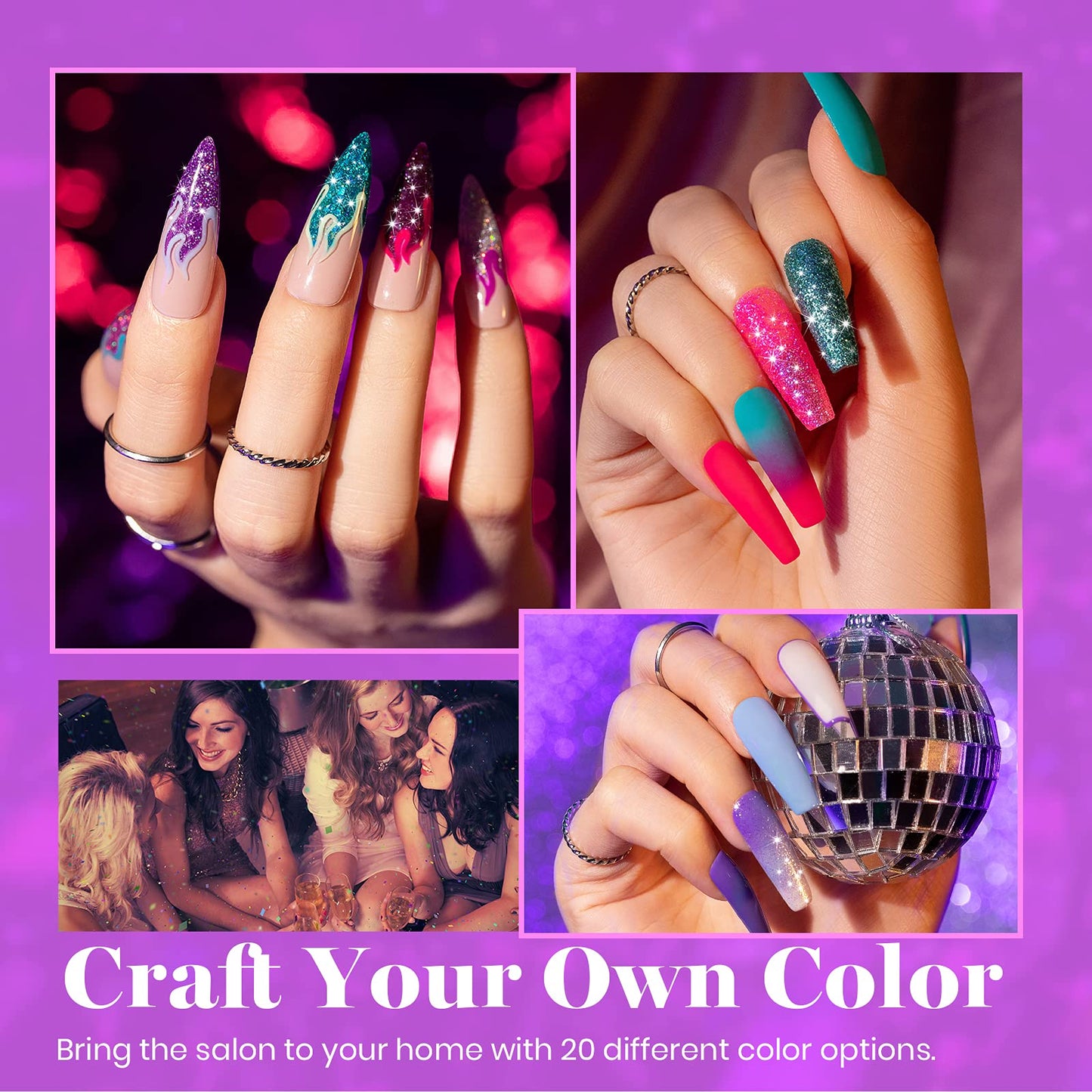 Beetles Cat Eye Gel Polish Set - 24Pcs 20 Colors Glitter Dark Color Changing Gel Nail Polish Kit with Base Gel Glossy Matte Top Coat Soak off UV DIY Nail Art Salon Ombre Black Nails Gift