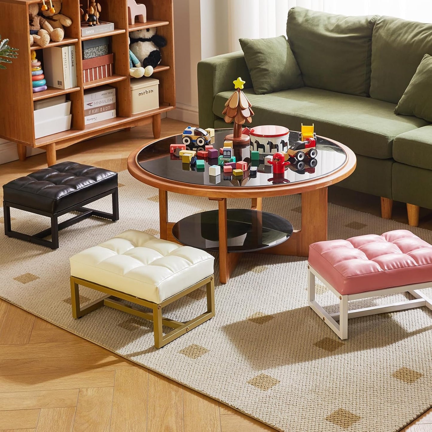 YD-JD139P Aibiju Small Footstool, Rectangle Ottoman with Faux Leather Padded Seat, Change Shoes Bench, Sofa Footrest
