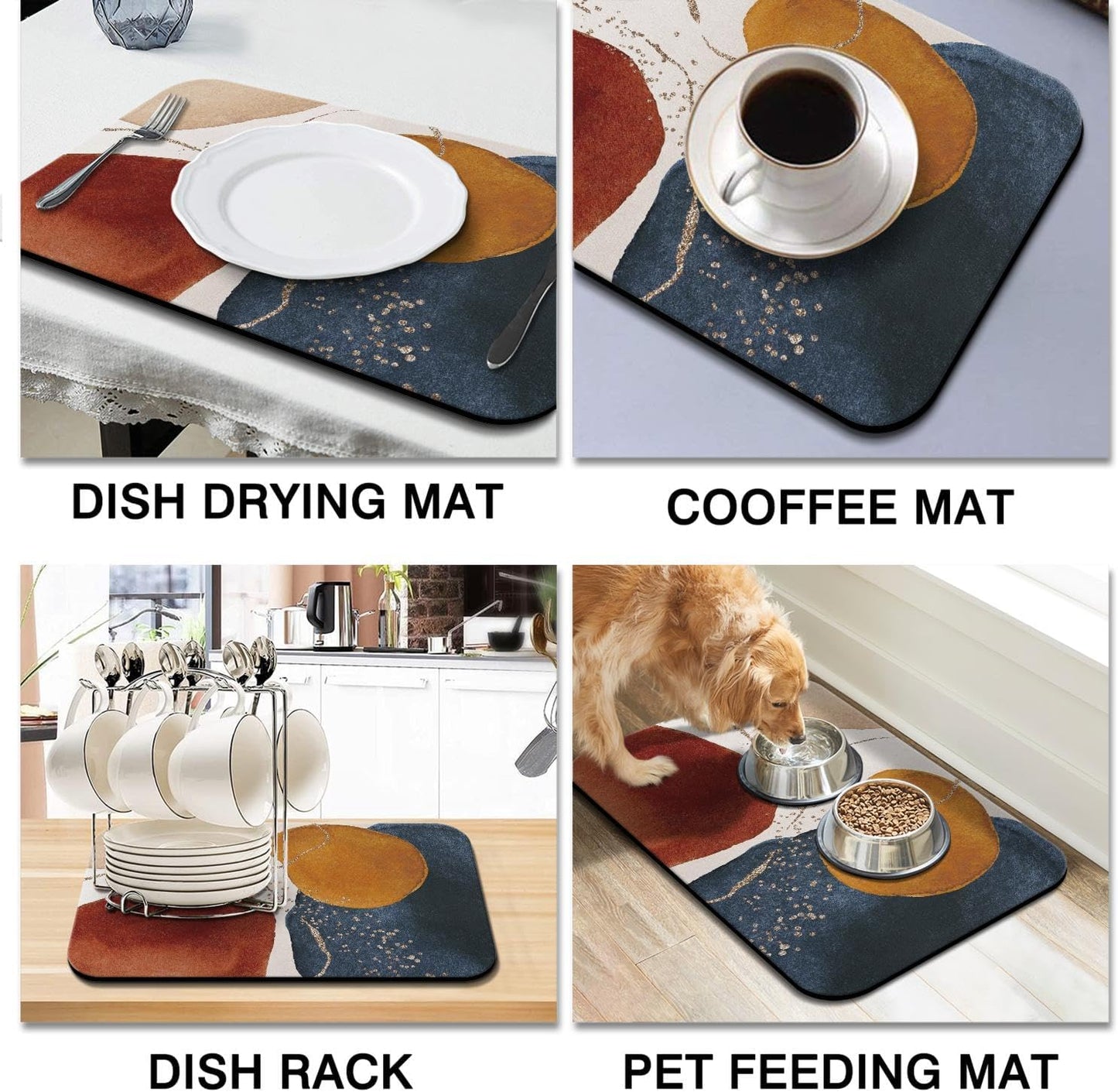 Coffee Bar Mat Rubber Dish Drying Mat for Kitchen Counter, Decorative Coffee Shop Accessories 23.5x15.5in