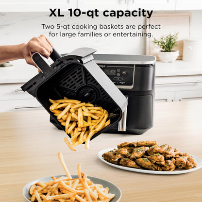 Ninja Foodi Air Fryer w/ Smart Cook Thermometer | 6-in-1 Air Fry, Roast, Bake, Dehydrate & More | DualZone™ Match Cook & Smart Finish, 2 Independent Baskets | XL 10 Qt, Stainless Steel | Black, DZ550