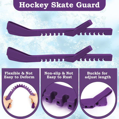 Anglekai 2+2PCS Hockey Skate Guards, Adjustable Figure Skating Blade Guards Ice Skate Blade Covers for Protective (Purple, M)