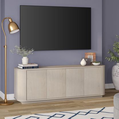 Henn&Hart Fluted TV Stand for TVs up to 75" with 2 Storage Cabinets with an Adjustable Shelf for Living Room, Family Room, or Office, Beech White