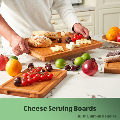 Allsum Bamboo Wood Cutting Board for Kitchen, 1" Thick Butcher Block, Cheese Charcuterie Board, with Side Handles and Juice Grooves, 16x11"