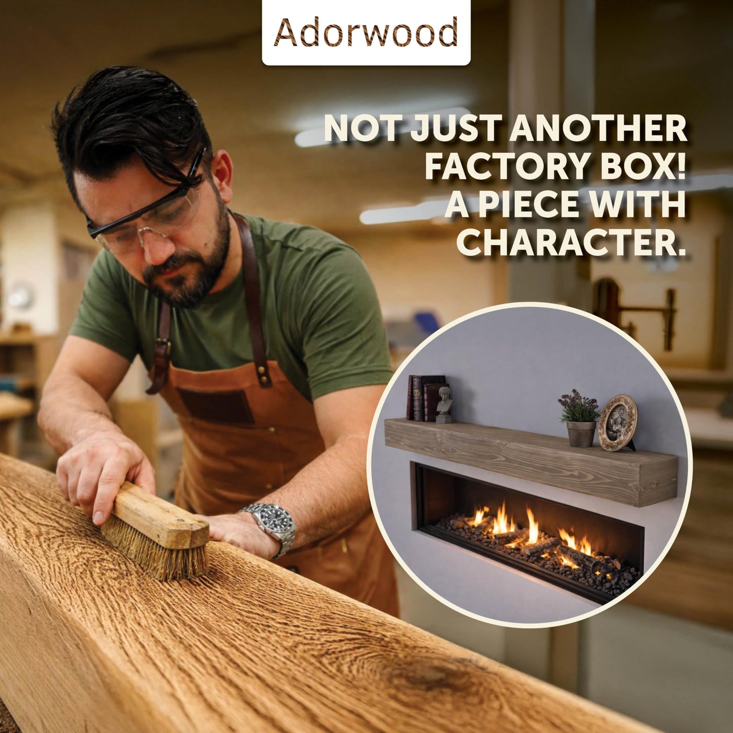 Adorwood Handmade Fireplace Mantel Shelf, Extra Wide Rustic Wood Mantles for Over Fireplace, Wall Mounted Floating Mantel Shelves for Living Room Decor (Smoke Gray, 60 inches