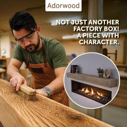 Adorwood Handmade Fireplace Mantel Shelf, Extra Wide Rustic Wood Mantles for Over Fireplace, Wall Mounted Floating Mantel Shelves for Living Room Decor (Smoke Gray, 60 inches
