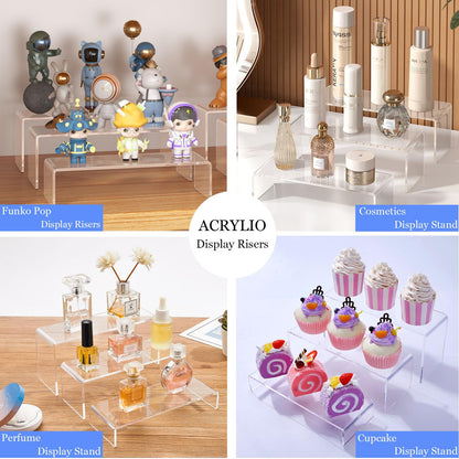WEITELAI 6 PCS Clear Acrylic Display Risers, Acrylic Risers for Display, Transparent Rectangle Display Stand for Figures, Collectibles, Perfume, Jewelry, Desserts, Cosmetics