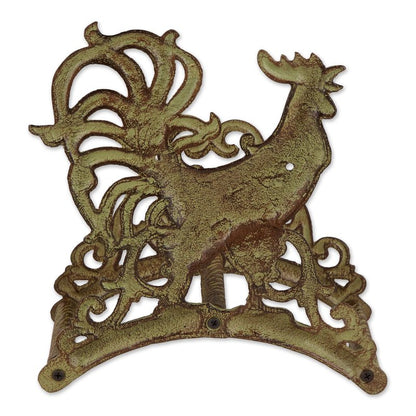 Zingz & Thingz Outdoor Garden Rooster Cast Iron Hose Organizer, 9.5x5.5x10.25", Brown